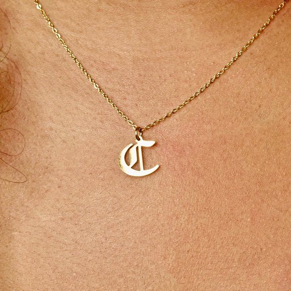 Gold Old English Initial Necklace - Letter C - Picture 2 of 3